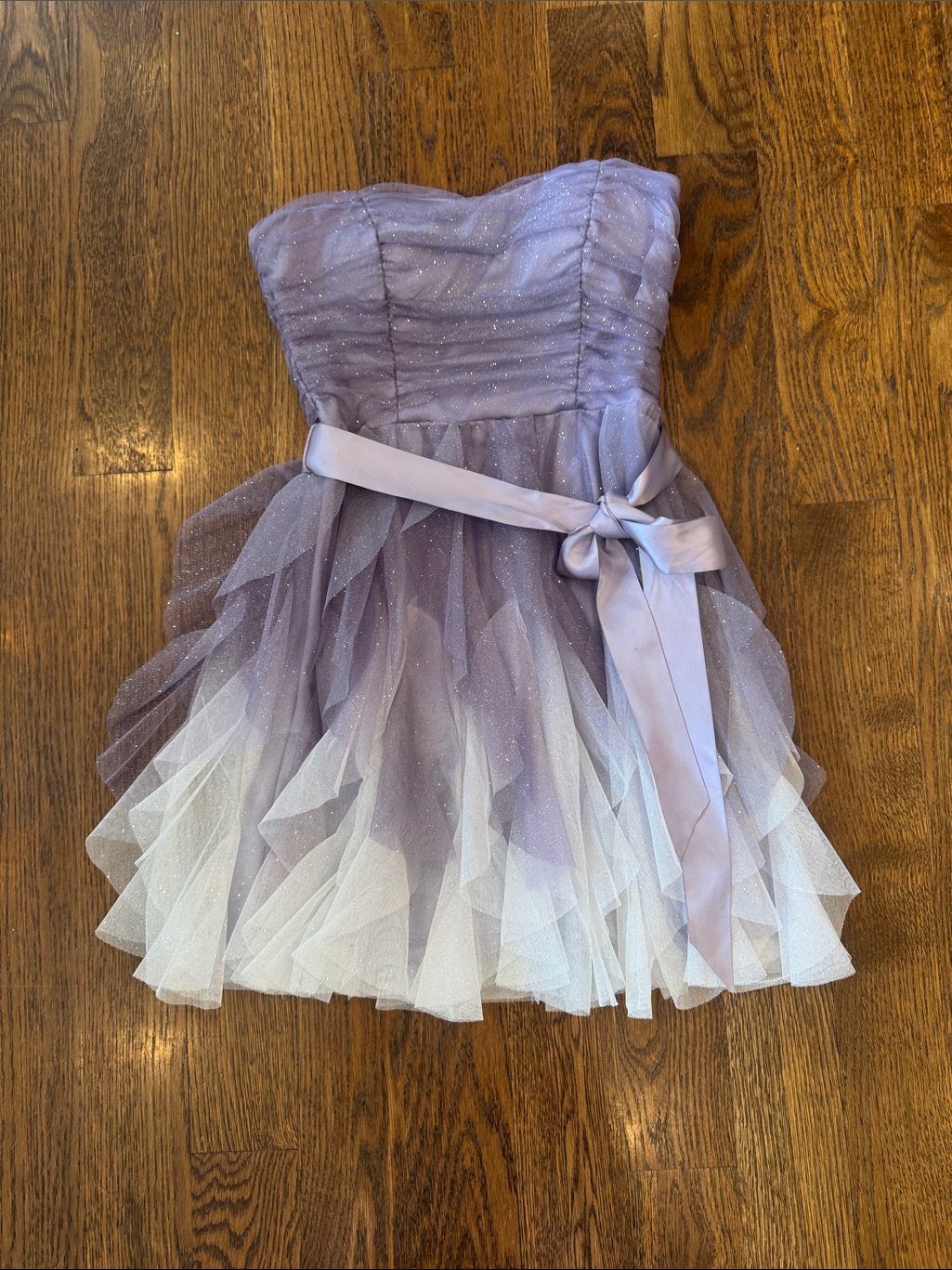 Lilac Ombre Tulle Strapless Juniors Dress With Bow